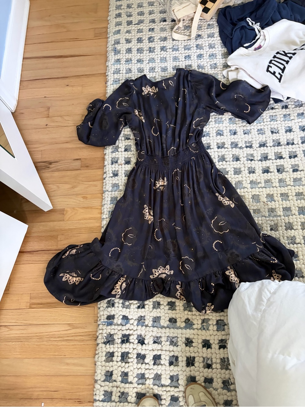 Tucker’s Women’s Navy Floral Ruffle Hem Dress